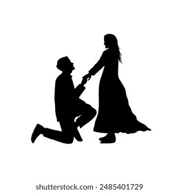 silhouette of a kneeling male couple holding a female hand vector