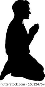 Silhouette of a kneeling pastor in prayer. Vector illustration. 