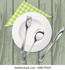 Silhouette of knife, fork, spoon and plate with gradients