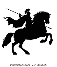 silhueta de cavaleiro a cavalo carregando uma lança