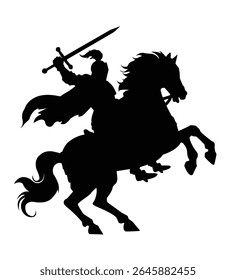 silhueta de um cavaleiro na espada puxada a cavalo