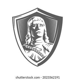 Silhouette of the knight Roland of Riga Latvia in a shield symbolizing wealth, prosperity and justice. Vector illustration.