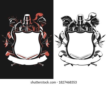 Silhouette knight shield crest isolated vector