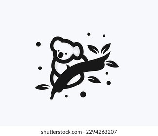 silhouette koala patch at tree logo icon symbol design template illustration inspiration