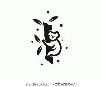 silhouette koala patch at tree logo icon symbol design template illustration inspiration