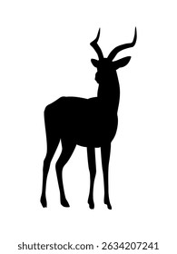 Silhouette of a kob antelope with horns. Kobus kob thomasi. Mammals of Central Africa. Vector illustration