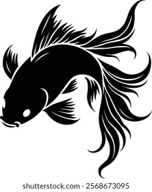 Silhouette of a Koi Fish with Flowing Fins and Tail, Aquatic, Japanese Art, and Decorative Themes