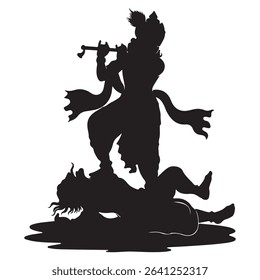 Silhouette of krishna playing flute standing on another man