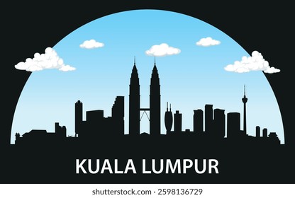 Silhouette of Kuala Lumpur city against the sky with clouds.