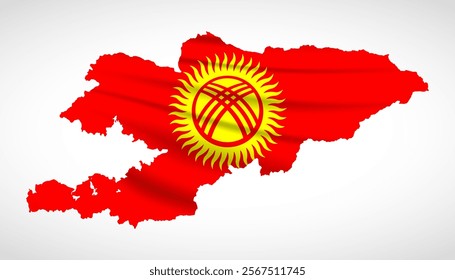 Silhouette of Kyrgyzstan map filled with the Kyrgyz flag design, symbolizing national pride, cultural heritage, and geographic identity.  
