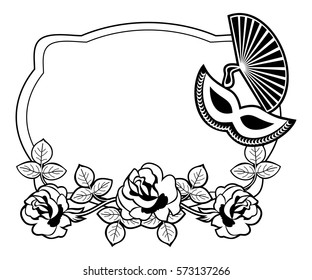 Silhouette label with carnival masks. Copy space. Vector clip art.