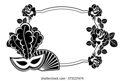 Silhouette label with carnival masks. Copy space. Vector clip art.