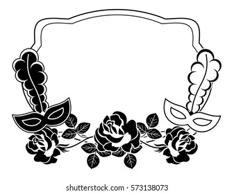 Silhouette label with carnival masks. Copy space. Vector clip art.