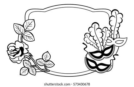 Silhouette label with carnival masks. Copy space. Vector clip art.