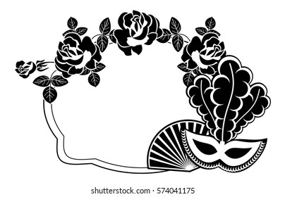 Silhouette label with carnival masks. Copy space. Vector clip art.