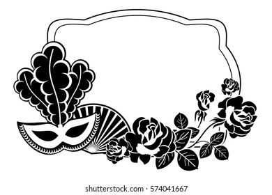 Silhouette label with carnival masks. Copy space. Vector clip art.