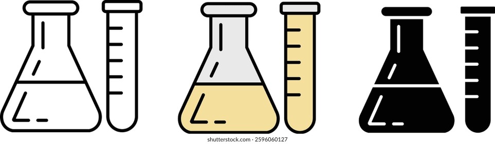 Silhouette Laboratory Flask and Test Tube Icon Set for Science and Research