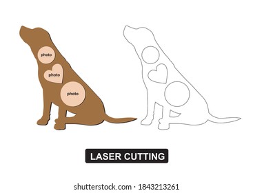 Silhouette of Labrador dog with with space for photos. laser cutting template. vector illustration. Silhouette for three photos isolated on white. Template design for wood or metal.
