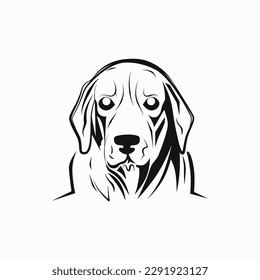 Silhouette of a Labrador dog. Vector. Drawing of a dog's muzzle on a white background. Linear silhouette of the animal. Used for advertising, print, web design, grooming salon, veterinary clinic. 