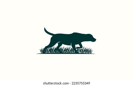 silhouette labrador and grass logo template