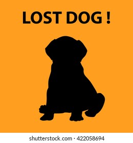 Silhouette of a Labrador Retriever puppy with words Lost  Dog. Vector illustration
