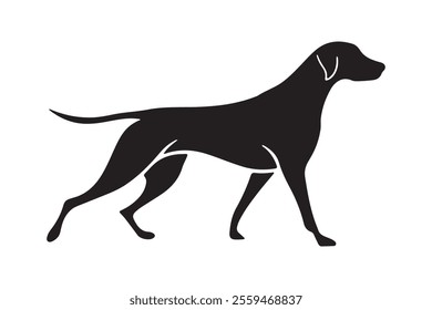 Silhouette of  a Labrador Retriever in a striking pose, such as running gracefully