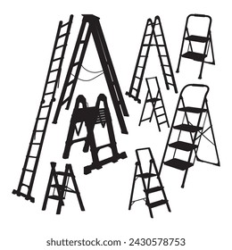 silhouette ladder vector illustration. folding ladder. black isolated white background