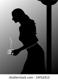 silhouette of a lady with coffee	