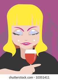 Silhouette of a lady drinking wine from goblet	