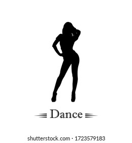 Silhouette lady night posing hand up touch hair, standing girl  Fashion show. with line art illustration