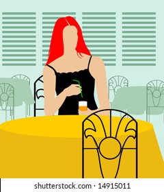 silhouette of lady sitting in a cafeteria	