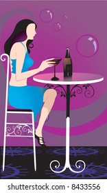 Silhouette of Lady sitting in a restaurant and drinking wine