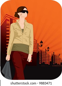 silhouette of lady walking 	