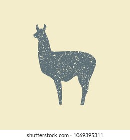 Silhouette of lama. Flat vector icon in grunge style