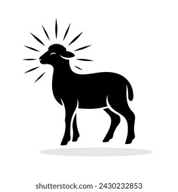 Silhouette of a Lamb with a shining halo on a white background. Symbol of the Christian Lamb of God. Religious icon. Vector illustration.