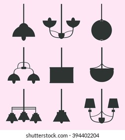 Silhouette lamp set, flat design. Lamp vector illustration. Design element