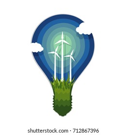 Silhouette of lamp with wind power generation. Application paper style.