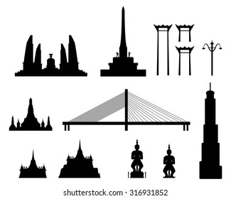 Silhouette landmark buildings in Bangkok, Thailand 