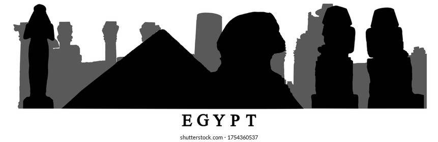 Silhouette of landmarks (Sphinx, statues, ruins and etc.) of Egypt, composition. Vector illustration
