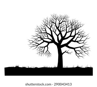 silhouette of landscape with alone tree, vector illustration.
