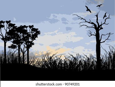 silhouette of a landscape with blue sky