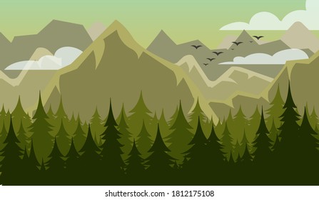 Silhouette landscape of the forest.