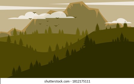 Silhouette landscape of the forest.