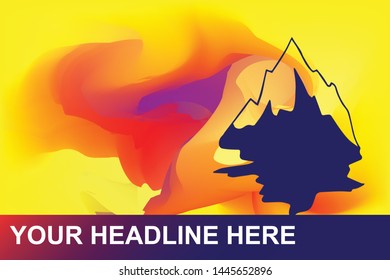 Silhouette Landscape and Mountain Icon. Creative Abstract Art Background with Color Yellow, Red, Violet. Graphic Design Concept, Flat, Line, Element, Vector Illustration EPS 10.