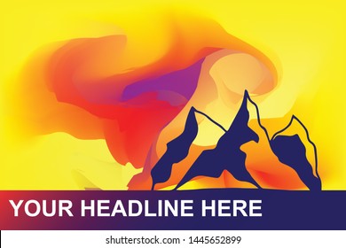 Silhouette Landscape and Mountain Icon. Creative Abstract Art Background with Color Yellow, Red, Violet. Graphic Design Concept, Flat, Line, Element, Vector Illustration EPS 10.