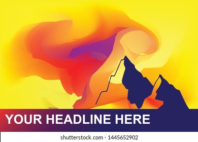 Silhouette Landscape and Mountain Icon. Creative Abstract Art Background with Color Yellow, Red, Violet. Graphic Design Concept, Flat, Line, Element, Vector Illustration EPS 10.