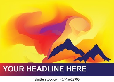 Silhouette Landscape and Mountain Icon. Creative Abstract Art Background with Color Yellow, Red, Violet. Graphic Design Concept, Flat, Line, Element, Vector Illustration EPS 10.