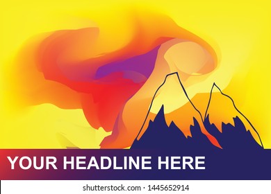 Silhouette Landscape and Mountain Icon. Creative Abstract Art Background with Color Yellow, Red, Violet. Graphic Design Concept, Flat, Line, Element, Vector Illustration EPS 10.