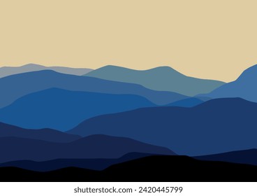 Silhouette of landscape mountains, vector illustration for background design.