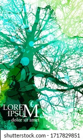 The silhouette of the landscape of nature. Colorful trees. Mixed media. Vector illustration